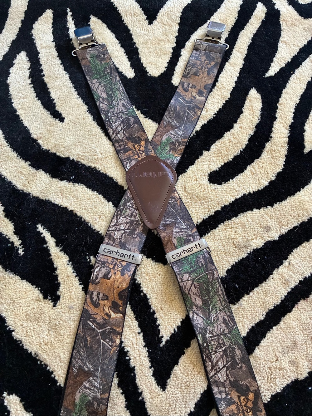 Carhartt Camo Pattern Men's Suspenders with Brown Leather Y-Back
